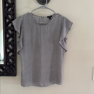 Ann Taylor Black and White Ruffled Cap Sleeve Blouse